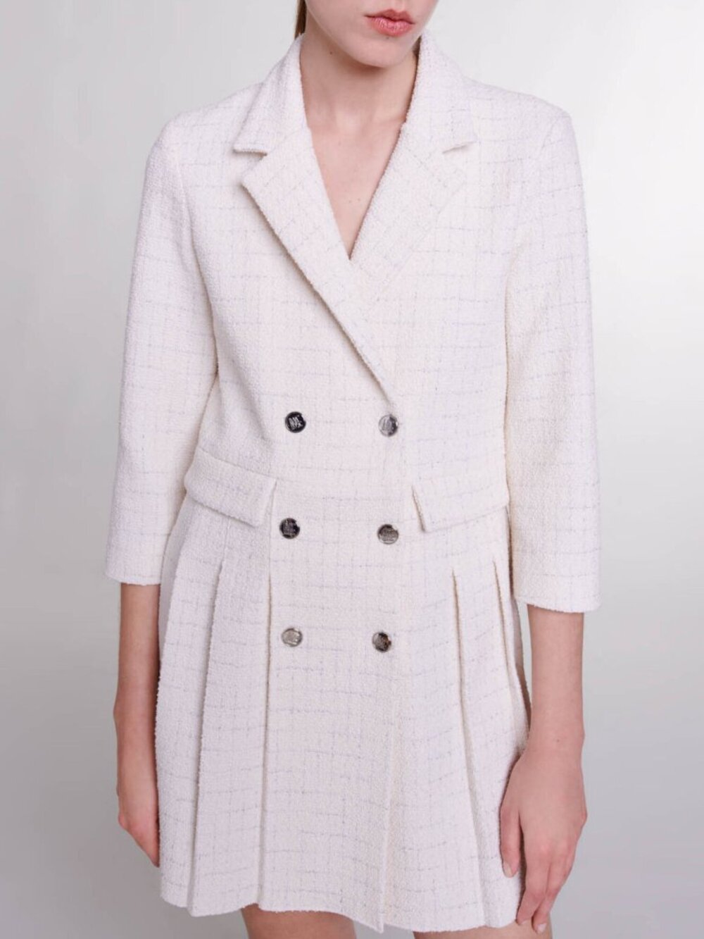 Maje short double breasted pleated dress